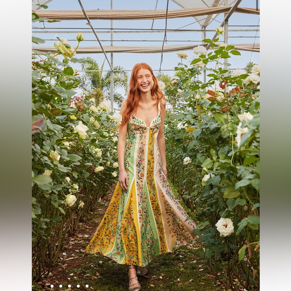 Multicolor Delicate Floral Stripes Lenzing™ Ecovero™ Euroflax™ Maxi Dress